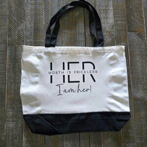 “HER – I Am Her!” Canvas Tote Bag – Empowerment Quote Bag